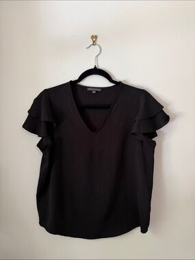 Adrianna Papell Black V-Neck Ruffle Sleeve Top